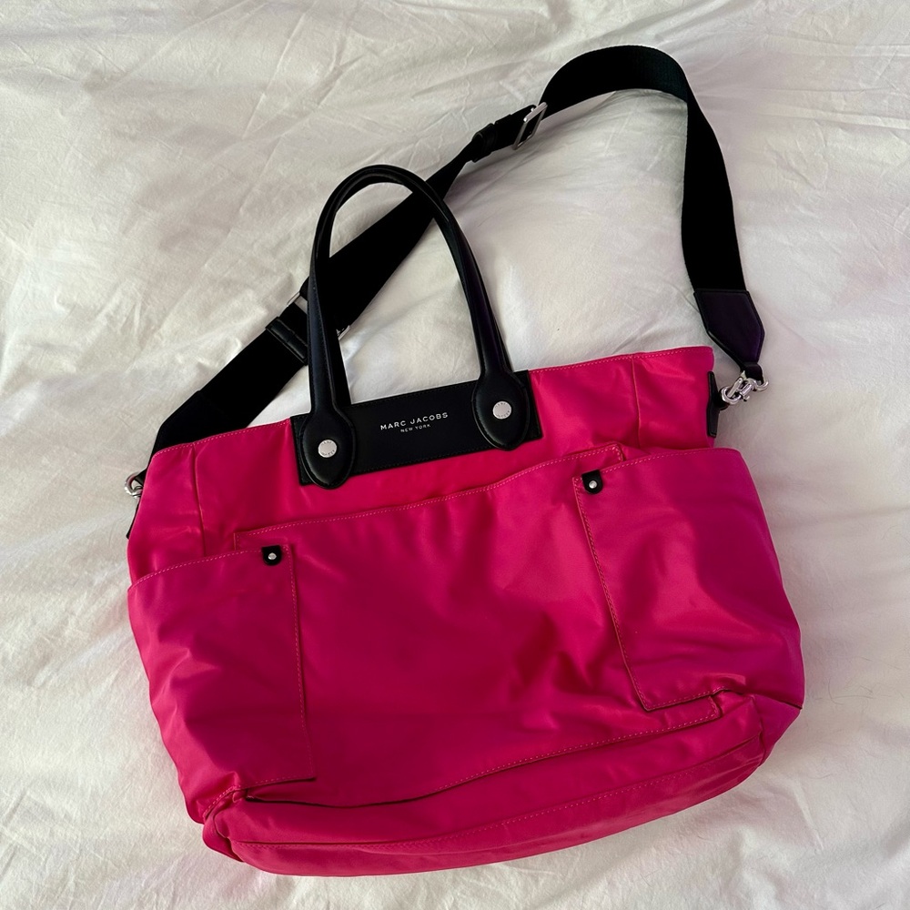Marc Jacobs Hot Pink Nylon Tote with Black Trim and Strap